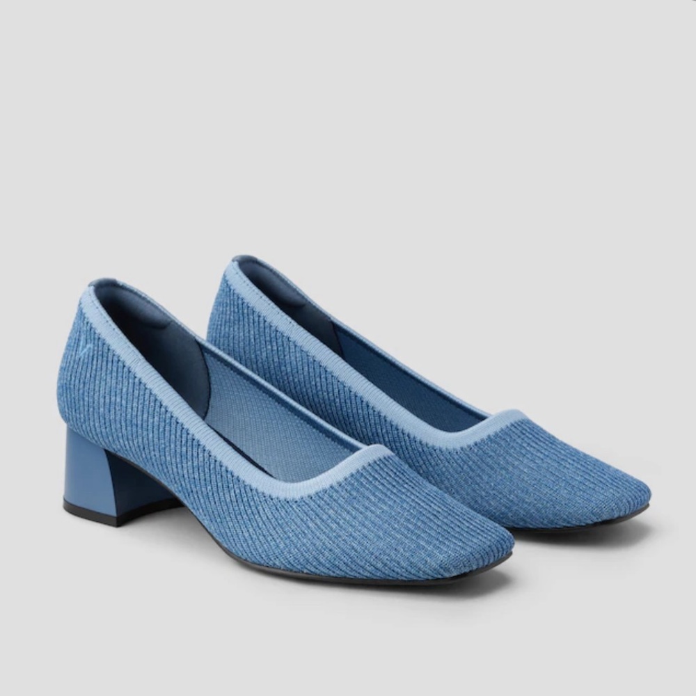 Vivaia Melody Heels Shoe Pump Chunky Square Knit Comfort Work Career Blue 7
